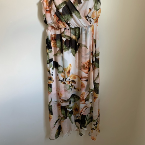 SANGRIA V-NECK CHIFFON FLORAL MAXI SLEEVELESS DRESS HI LOW - Picture 5 of 15